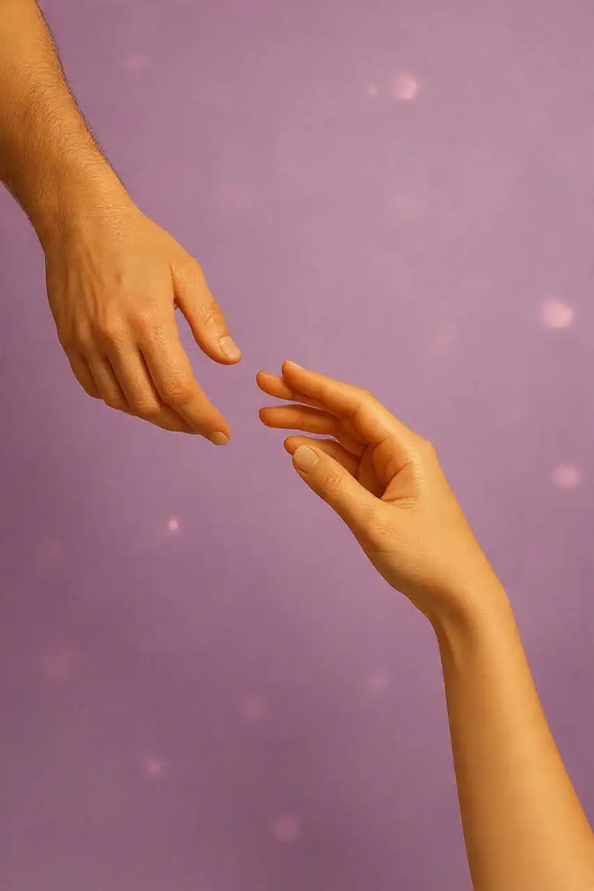 Two hands reaching towards each other